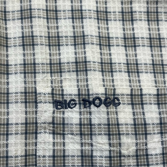 VINTAGE Big Dogs Shirt Mens Extra Large White Beige Checker Button Up Casual - Picture 4 of 10